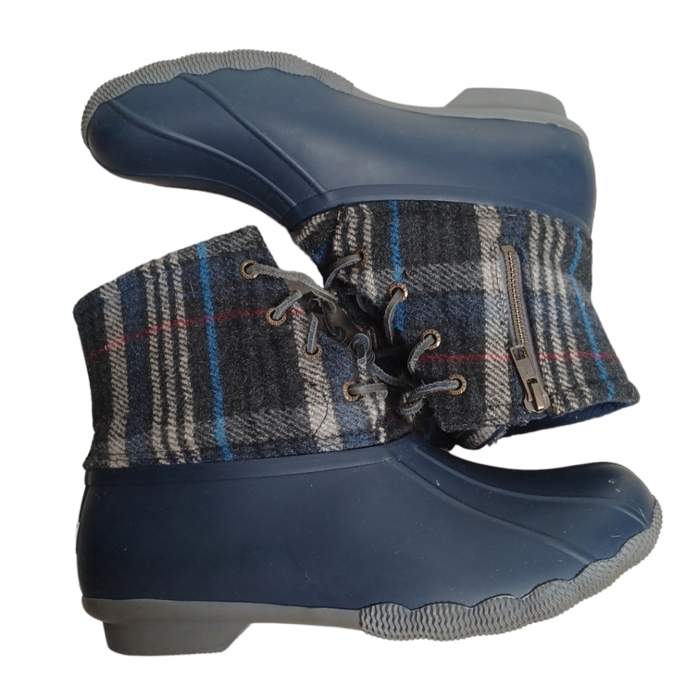 SPERRY SALTWATER WOOL PLAIDED RUBBER WATERPROOF BOOTS